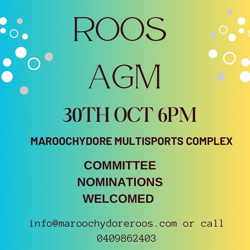 Roos News : 2023 Club AGM – Monday 30th October (6pm)
